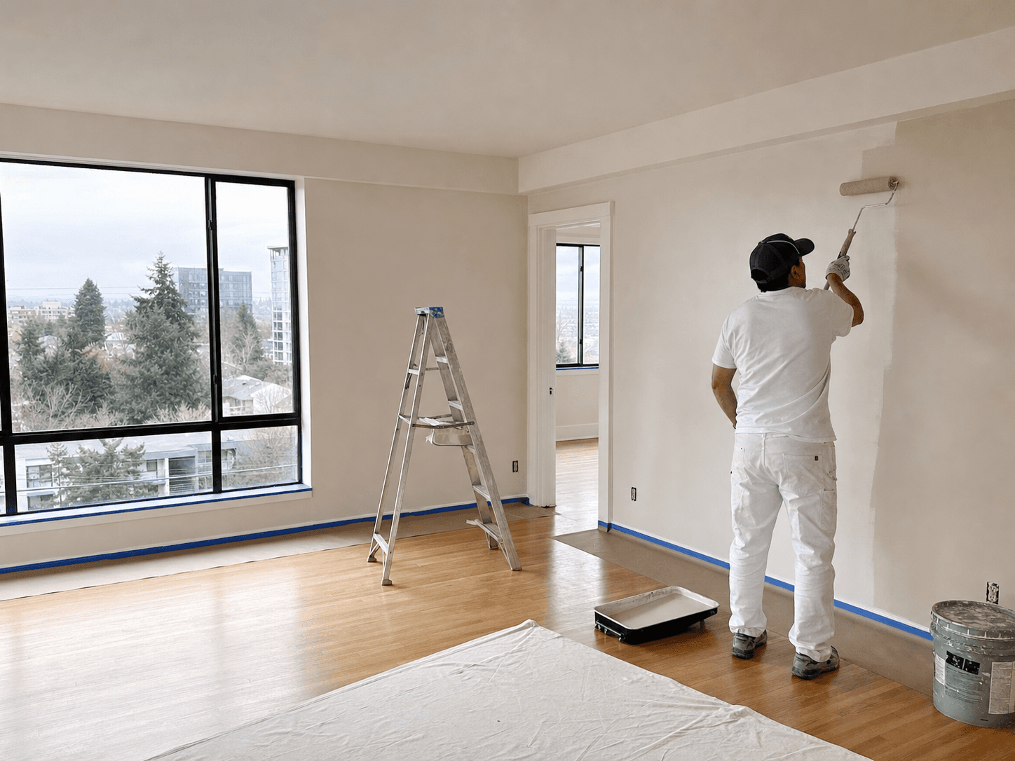 Painter completing an apartment interior refresh